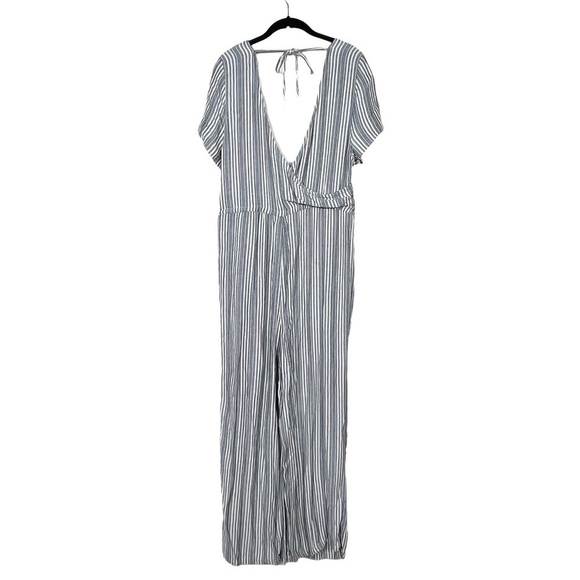 Francesca's Blue Rain Briar Tie Waist Striped Wrap Short Sleeve Jumpsuit Size XL - Picture 3 of 11